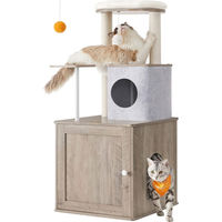 Produktbild von Feandrea 2-in-1 Kratzbaum und Katzentoilettenschrank in Greige mit Kuschelhöhle und 2 Kratzsäulen, 118 cm hoch