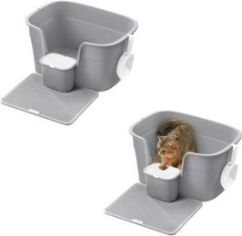 FEANDREA 2er Set Katzentoilette Jumbo aus Kunststoff Grau mit hohen Seitenwänden – Bild 1 von 3