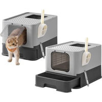 Produktbild von FEANDREA 2er Set Katzentoilette mit Deckel aus Kunststoff Dunkelgrau Größe L