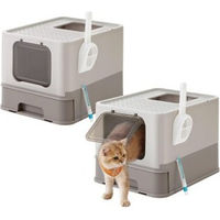 Produktbild von FEANDREA 2er Set Katzentoilette mit Deckel aus Kunststoff in Hellgrau