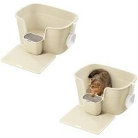 Produktbild von FEANDREA 2er Set Katzentoilette XL aus Kunststoff in Hellgelb mit hohen Seitenwänden
