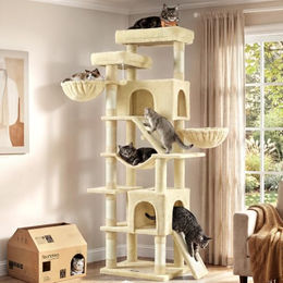 Feandrea Clawfy Kollektion XXL Kratzbaum für Katzen in Beige mit Sisal und Plüsch 55 x 45 x 206 cm – Bild 1 von 2