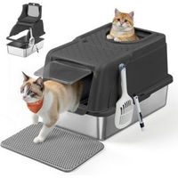 Produktbild von FEANDREA Edelstahl Katzentoilette XL Haubentoilette mit Deckel und 2 Eingängen