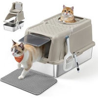 Produktbild von FEANDREA Edelstahl Katzentoilette XL Haubentoilette mit Deckel und 2 Eingängen Beige - 28 l
