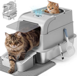 Feandrea Haubentoilette aus Edelstahl für erwachsene Katzen in Grau – Bild 1 von 3