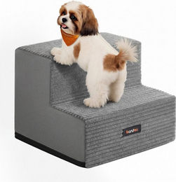 Feandrea Haustiertreppe aus grauem Polyester für kleine Hunde und Katzen mit 2 Stufen und waschbarem Bezug in Größe M – Bild 1 von 4