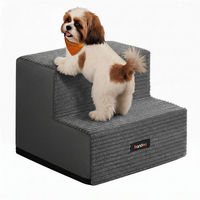 Produktbild von FEANDREA Haustiertreppe aus Polyester für kleine Hunde und Katzen, 2 Stufen, grau, wasserdicht und waschbar, Größe M