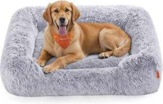 Produktbild von Feandrea Hundebett aus Plüsch in Grau mit abnehmbarem und maschinenwaschbarem Bezug Größe XL