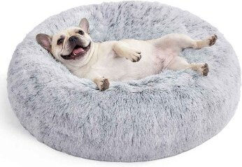 Feandrea Hundebett Donut Kissen aus Plüsch grau waschbar – Bild 1 von 3