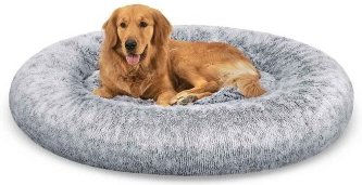 Feandrea Hundebett Donut Kissen aus Plüsch grau waschbar – Bild 1 von 3