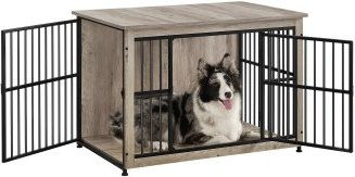 FEANDREA Hundehütte als Möbel Beistelltisch aus Holzspanplatte und Stahl in Braun und Grau – Bild 1 von 3