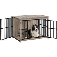 Produktbild von FEANDREA Hundehütte als Möbel Beistelltisch aus Holzspanplatte und Stahl in Braun und Grau