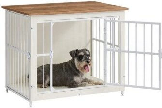 FEANDREA Hundekäfig Möbel Beistelltisch als Hundehütte aus Holz und Stahl für Hunde bis 32 kg – Bild 1 von 3