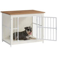 Produktbild von FEANDREA Hundekäfig Möbel Beistelltisch als Hundehütte aus Holz und Stahl für Hunde bis 32 kg