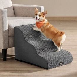 Feandrea Hundetreppe aus Cord in Grau mit 2/3/4 Stufen, wasserdicht und rutschfest mit abnehmbarem waschbarem Bezug für kleine Hunde und Senioren – Bild 1 von 3
