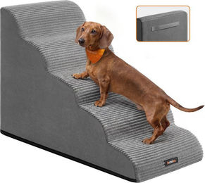 FEANDREA Hundetreppe aus Cord mit Querstreifen, rutschfest und wasserdicht, abnehmbarer waschbarer Bezug, Grau – Bild 1 von 4