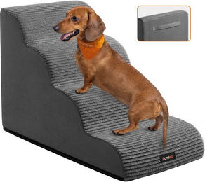 FEANDREA Hundetreppe aus Cord mit Querstreifen, rutschfest und wasserdicht, abnehmbarer waschbarer Bezug, Grau, für kleine Hunde und Senioren – Bild 1 von 4