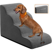 Produktbild von FEANDREA Hundetreppe aus Cord mit Querstreifen, rutschfest und wasserdicht, abnehmbarer waschbarer Bezug, Grau, für kleine Hunde und Senioren