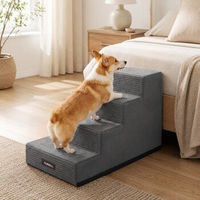 Produktbild von Feandrea Hundetreppe aus grauem Cordstoff XL wasserabweisend waschbar