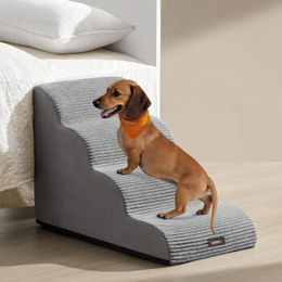 Feandrea Hundetreppe XL aus Cord in Hellgrau mit wasserdichtem und rutschfestem abnehmbarem Bezug – Bild 1 von 3