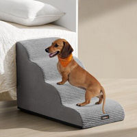 Produktbild von Feandrea Hundetreppe XL aus Cord in Hellgrau mit wasserdichtem und rutschfestem abnehmbarem Bezug