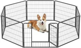 Feandrea Hundezaun XXL aus Metall 8 Platten Grau 1,6 m x 60 cm transportabel – Bild 1 von 3