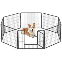 Produktbild von Feandrea Hundezaun XXL aus Metall 8 Platten Grau 1,6 m x 60 cm transportabel