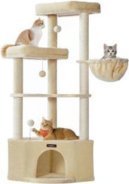 Feandrea Jumbo Kratzbaum für Katzen in der Raumecke mit großer Kuschelhöhle und Sisal in Beige – Bild 1 von 6