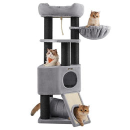 FEANDREA Jumbo Kratzbaum für Katzen in Grau-Schwarz mit Sisal und Höhle 50 x 50 x 141 cm – Bild 1 von 13