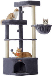 Feandrea Jumbo Kratzbaum für Katzen mit großer Kuschelhöhle aus Plüsch in Grau oder Beige – Bild 1 von 7