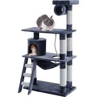 Produktbild von Feandrea Katzenbaum für Hauskatzen in Dunkelgrau mit Katzenliege und Leiter 140 cm Höhe mit verstärkten Seilspringsystemen