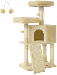 FEANDREA Katzenbaum mit Kratzbrett und Sisal-Säule beige 115 cm – Bild 1 von 8