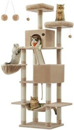 FEANDREA Katzenbaum XXL Kratzbaum für große Katzen 206 cm Braun mit Plüsch und Kippschutz – Bild 1 von 6