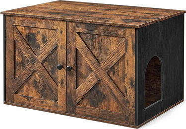 Feandrea Katzenklo als Möbel-Toilette aus Holz in Vintage Braun-Schwarz mit Türen – Bild 1 von 4