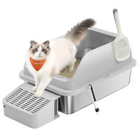 Produktbild von Feandrea Katzenklo Edelstahl XXL Offene Schalentoilette für Katzen in Silber oder Grau