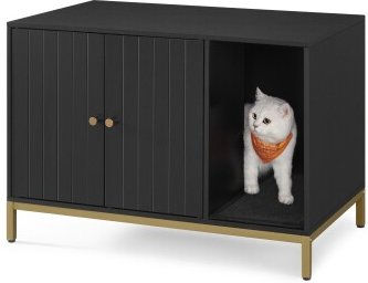Feandrea Katzenklo-Schrank als Katzenhaus und Beistelltisch mit Kratzmatte aus Holz in Schwarz-Gold – Bild 1 von 13