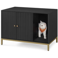 Produktbild von Feandrea Katzenklo-Schrank als Katzenhaus und Beistelltisch mit Kratzmatte aus Holz in Schwarz-Gold