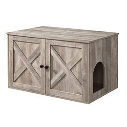 Feandrea Katzenklo Schrank aus Holz in Beige Grau mit herausnehmbarer Trennwand 80 x 53 x 50 cm – Bild 1 von 13