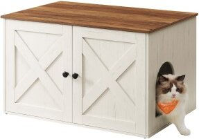 FEANDREA Katzenklo Schrank aus Holz in Braun und Weiß – Bild 1 von 13