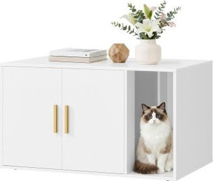 FEANDREA Katzenklo-Schrank aus Holz in Weiß mit Doppeltüren als moderne Katzentoilette und Katzenhaus – Bild 1 von 3