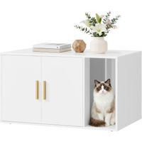 Produktbild von FEANDREA Katzenklo-Schrank aus Holz in Weiß mit Doppeltüren als moderne Katzentoilette und Katzenhaus