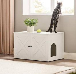 Feandrea Katzenklo Schrank aus Holz in Weiß mit herausnehmbarer Trennwand – Bild 1 von 13