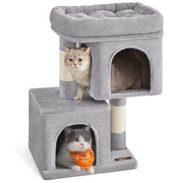 Feandrea Katzenkratzbaum Jasmina S Grau mit Katzenhaus und Sisalstämmen 65 cm – Bild 1 von 4
