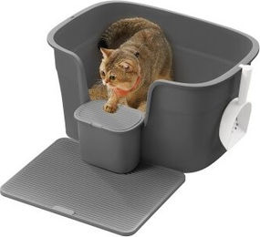 FEANDREA Katzentoilette als offene Schalentoilette aus Kunststoff für erwachsene Katzen in Grau Größe L – Bild 1 von 7
