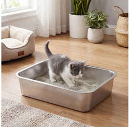 Feandrea Katzentoilette aus Edelstahl als offene Schale für Kitten und kleine Katzen Silber Größe S – Bild 1 von 5