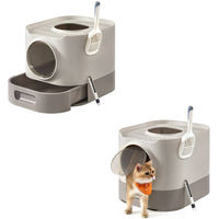 Produktbild von FEANDREA Katzentoilette Haubentoilette XL aus Kunststoff in Beige und Grau mit ausziehbarem Tablett