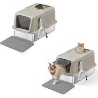 Produktbild von FEANDREA Katzentoilette mit Deckel und 2 Eingängen aus Edelstahl XL in Beige