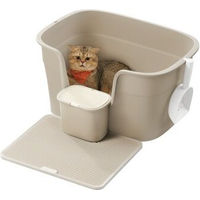 Produktbild von FEANDREA Katzentoilette offene Schalentoilette aus Kunststoff für erwachsene Katzen in Beige oder Grau