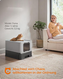 Feandrea Katzentoilette Top-Entry mit Deckel Grau aus Kunststoff für erwachsene Katzen – Bild 1 von 11