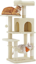 Feandrea Kratzbaum 112cm mit Hängematte aus beige Plüsch für Katzen – Bild 1 von 1